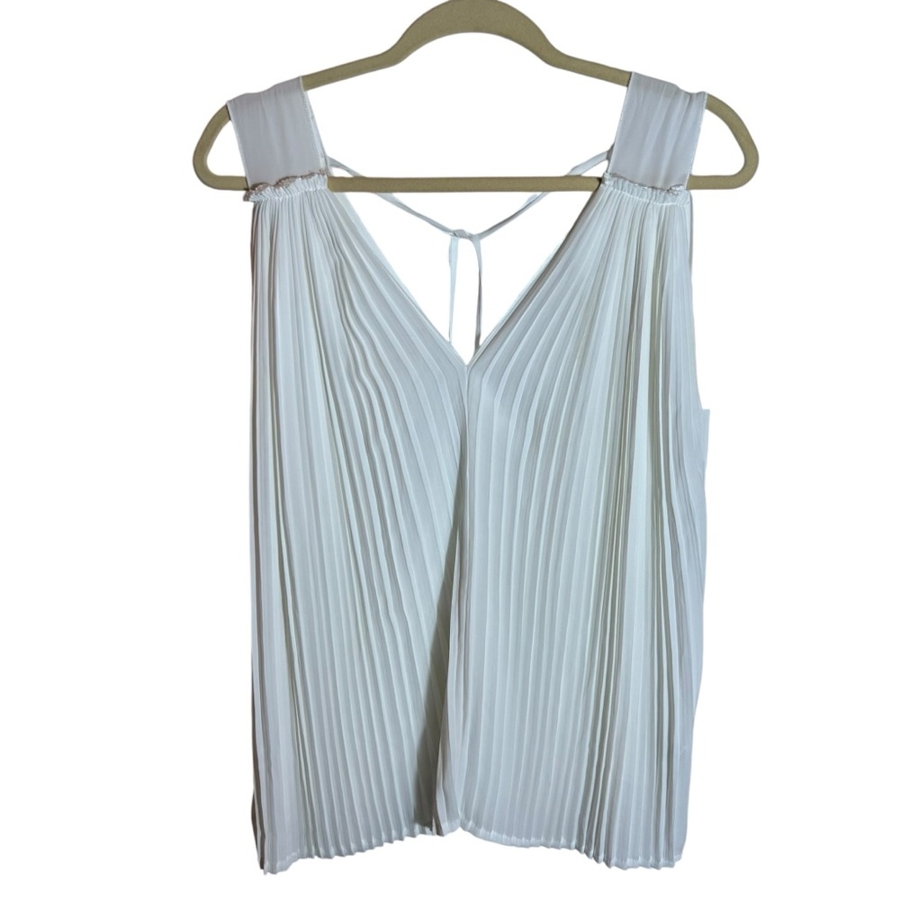 Bishop + Young White Accordion Pleat Sleeveless Blouse, XS